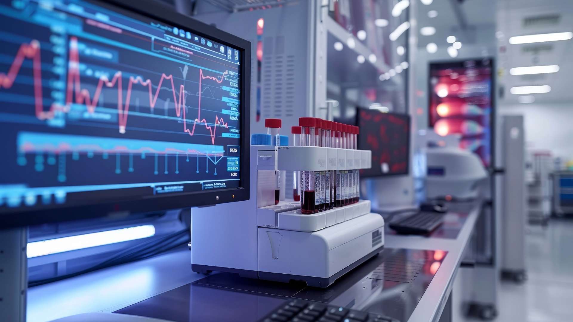 Equipment for analyzing blood composition and clinical biomarkers.